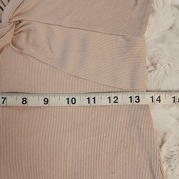 Poof New York bodysuit beige twist knot front long sleeve ribbed snaps Large - Picture 5 of 15